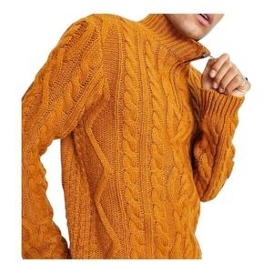 ASOS Design Heavyweight Cable Knit Half‎ Zip Sweater Orange Men Size Large